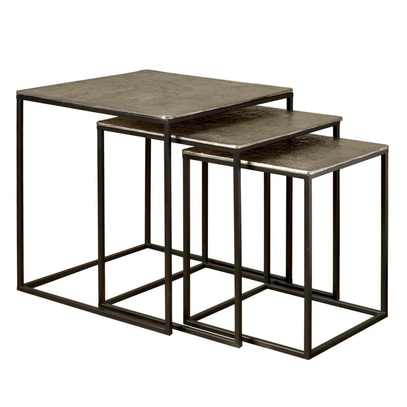 Iron side square table w alu top – set of 3